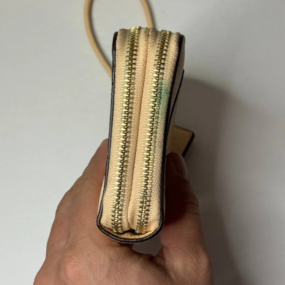 Coach Beige Leather Zip Around Wristlet Wallet